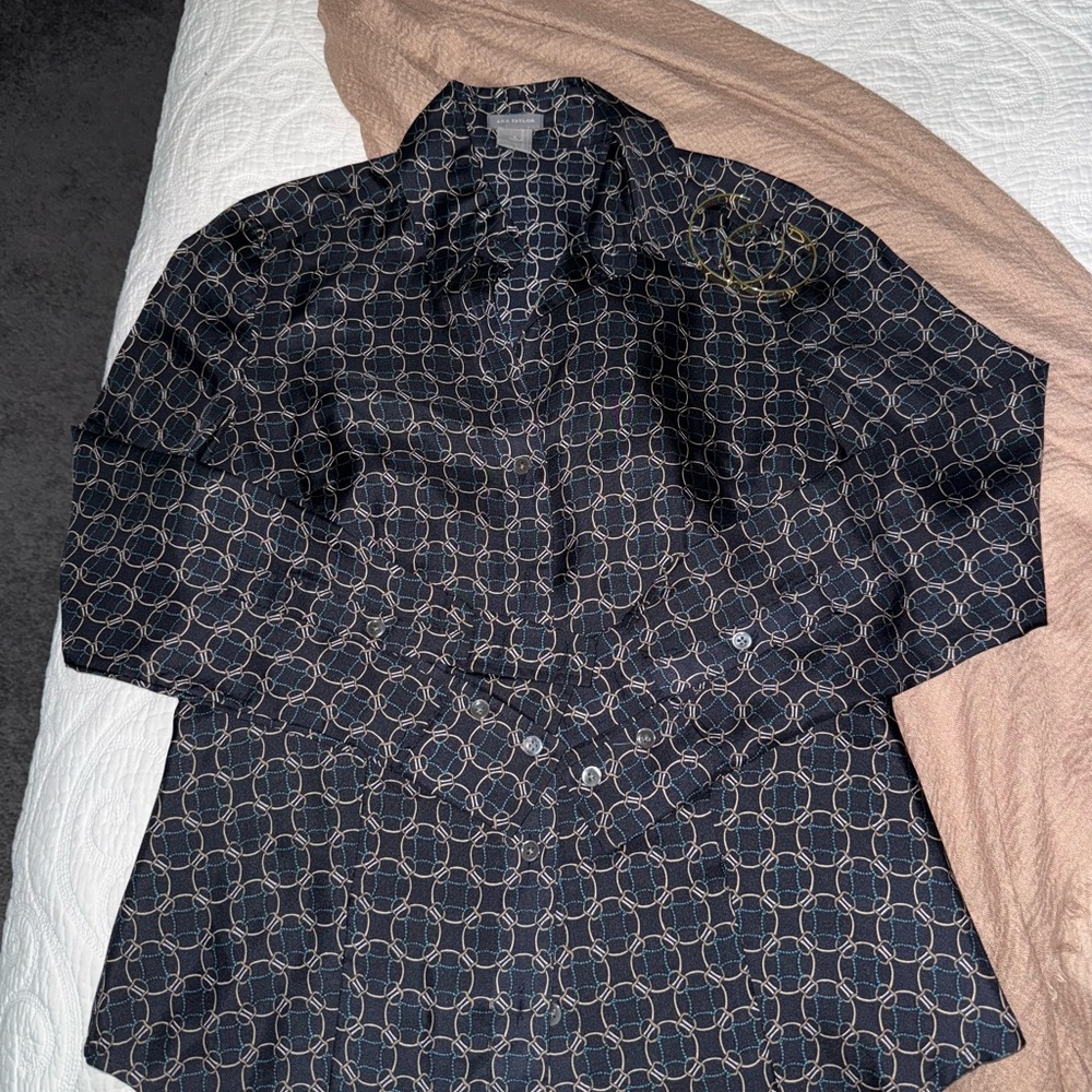Ann Taylor Stylish Blue Patterned Shirt
